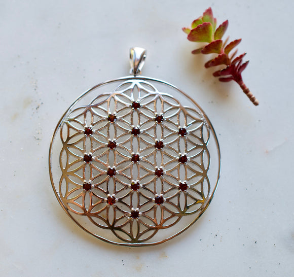 I Am Passion Ruby X-Large Sterling Silver Flower of Life Pendant spiritual jewelry sacred geometry