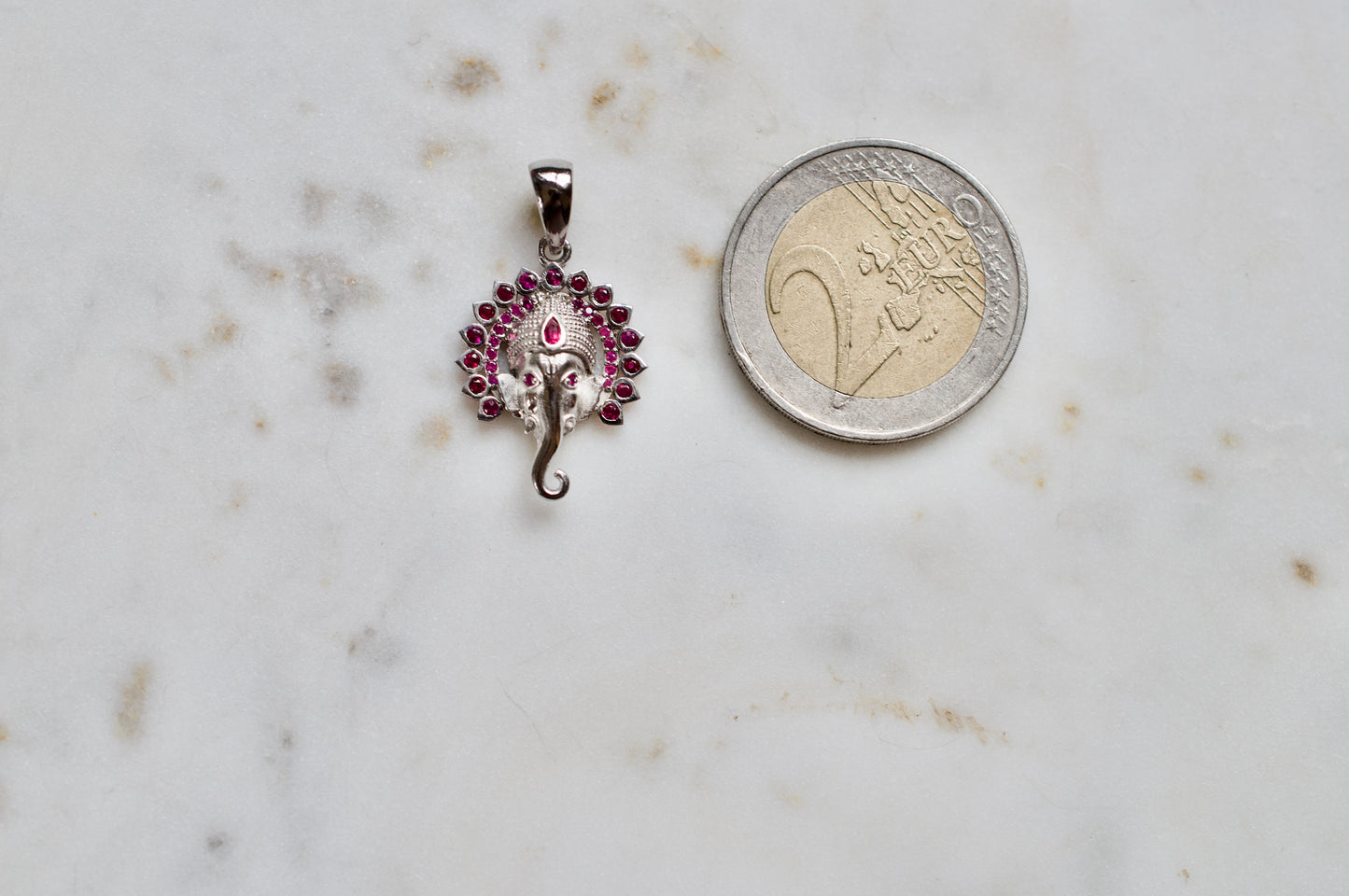 Small Jai Ganesha Sterling Silver Pendant with Rubies