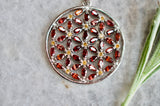 Garnet and Citrine Marquis Flower of Life Silver Necklace