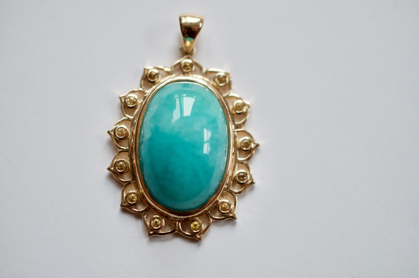 The Sky Was Yellow 10K Gold Amazonite Pendant Necklace Set in Yellow Sapphire Lotus