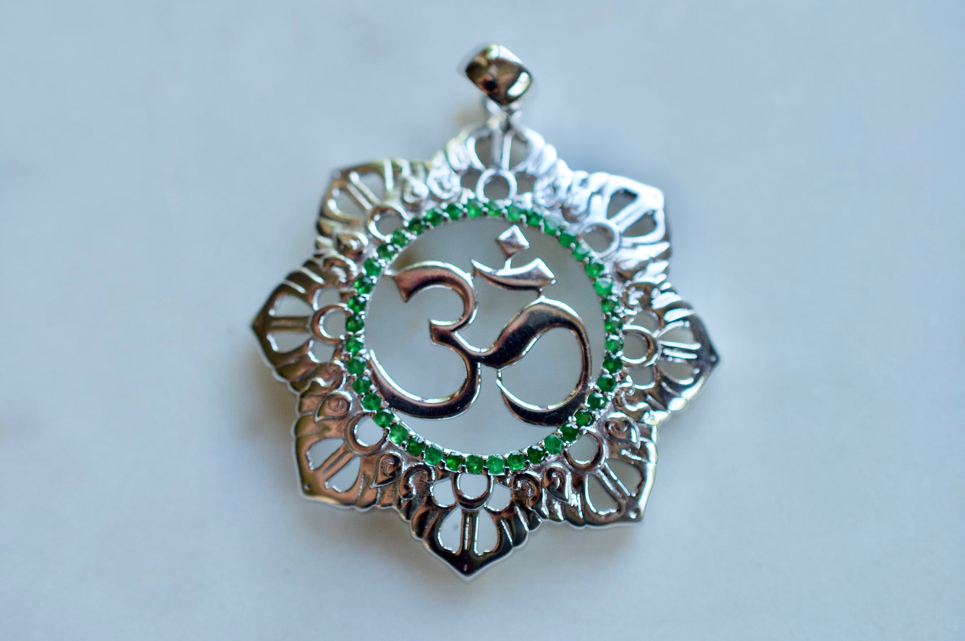 Gayatri Om Tsavorite Sterling Silver Pendant