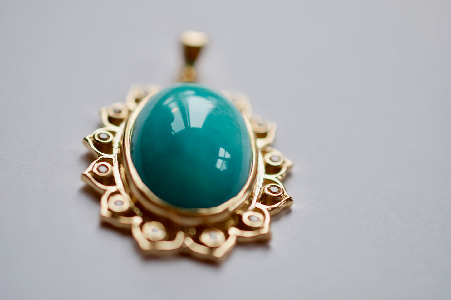 The Sky Was Yellow 10K Gold Amazonite Pendant Necklace Set in Yellow Sapphire Lotus