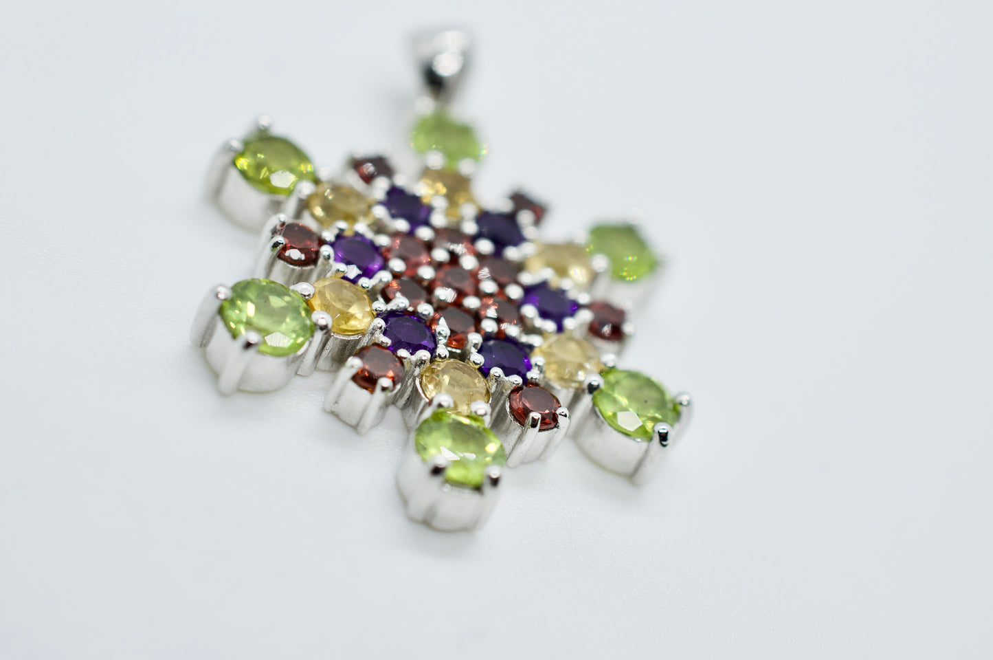 Mt. Ritter Amethyst, Garnet, Citrine, Peridot Sterling Silver Snowflake Necklace