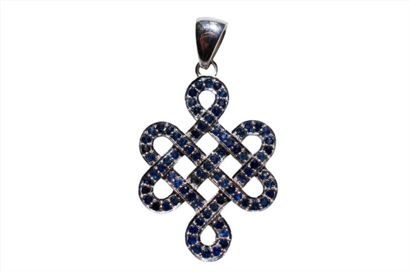 Blue Sapphire Srīvatsa Endless Knot Sterling Silver Pendant