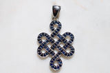 Blue Sapphire Srīvatsa Endless Knot Sterling Silver Pendant
