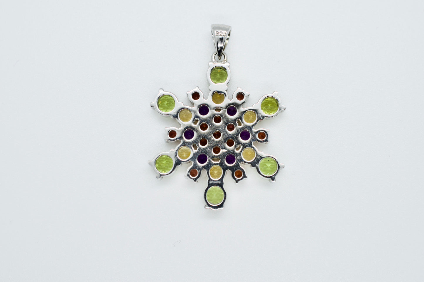 Mt. Ritter Amethyst, Garnet, Citrine, Peridot Sterling Silver Snowflake Necklace