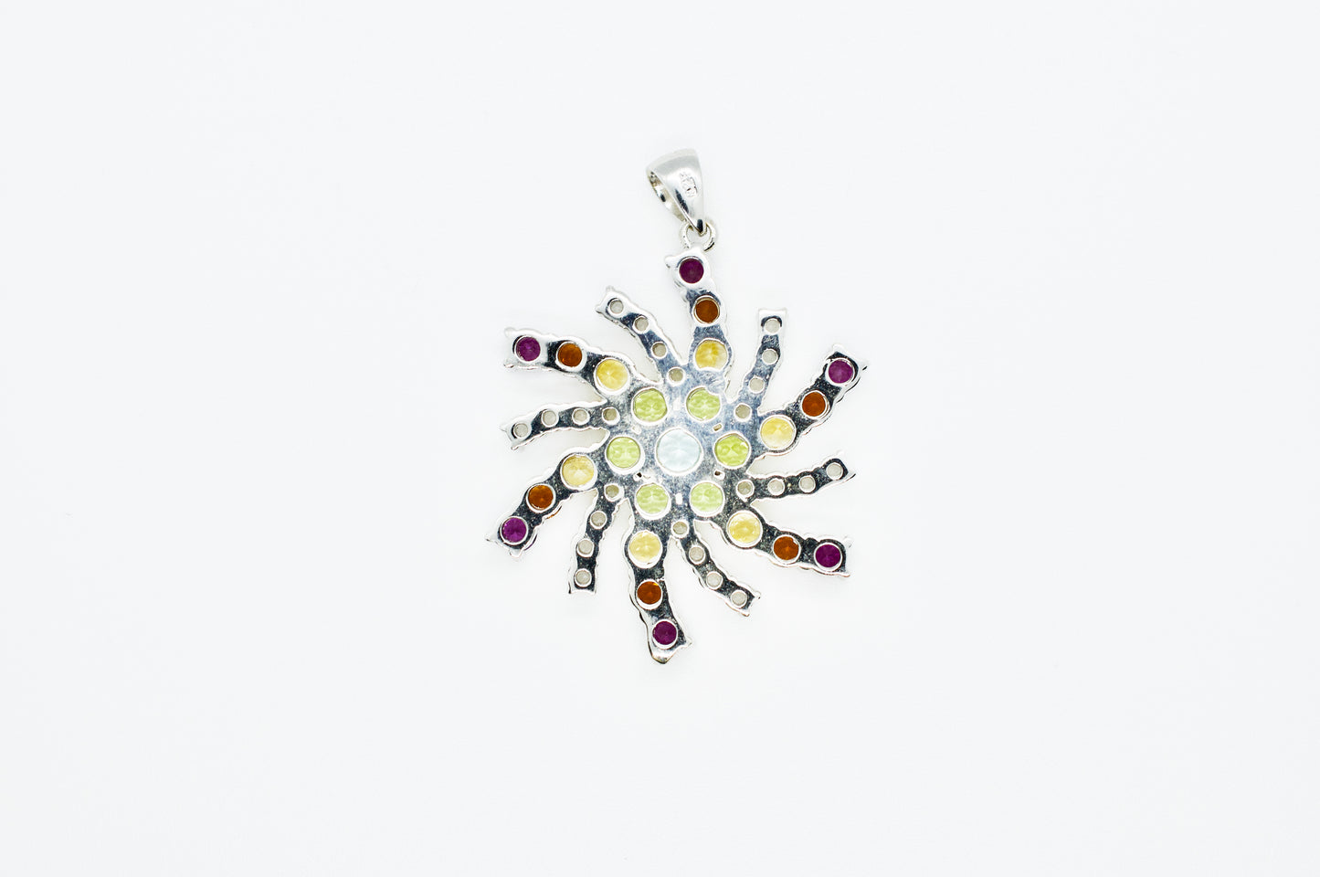 Lone Pine Peak Snowflake Necklace #5 Sterling Silver Peridot, Zircon, Citrine & Amethyst