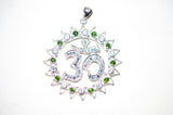 Om Shanti Lotus Chrome Diopside, Aqua, & Blue Sapphire Om Sterling Silver Pendant