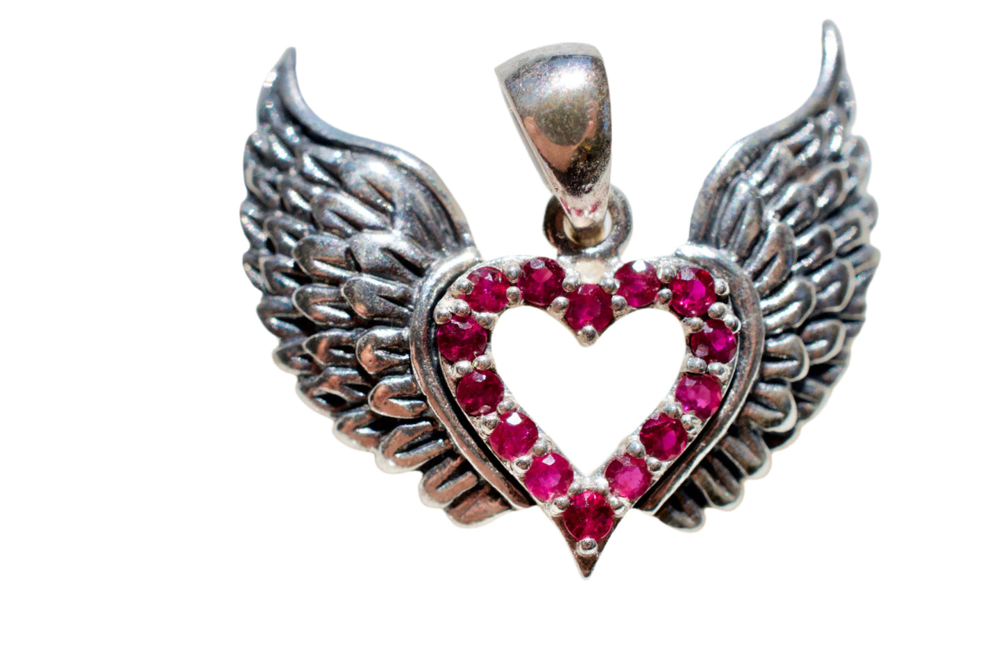 Heavenly Ruby Sterling Silver Winged Heart