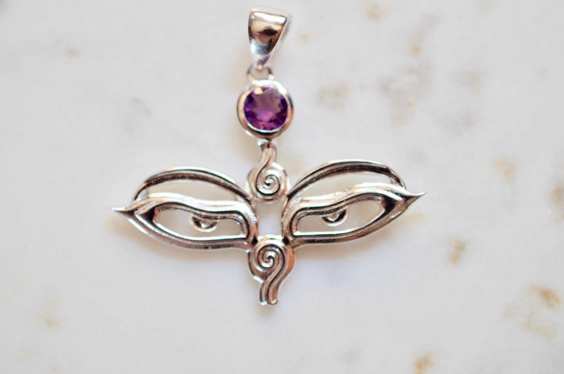 Eyes of the World Amethyst Sterling Silver Pendant Plus Seva Donation