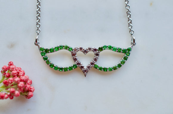 Purple Sapphire and Chrome Diopside Signature Winged Heart Necklace