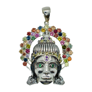 Hanuman Sapphire Pendant Necklace with Green Eyes & Purple 3rd Eye