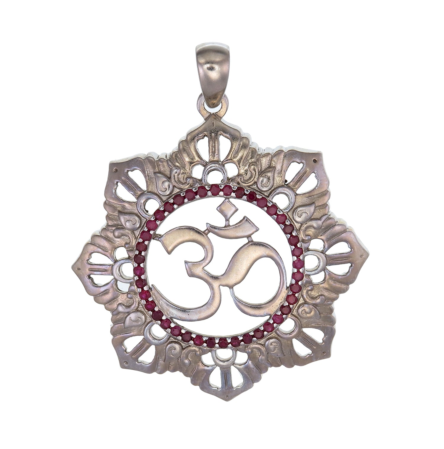 Gayatri Om Ruby Sterling Silver Pendant