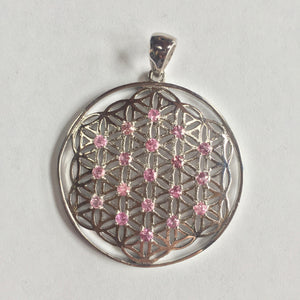 Sterling Silver Flower of Life Pendant with Pink Sapphires