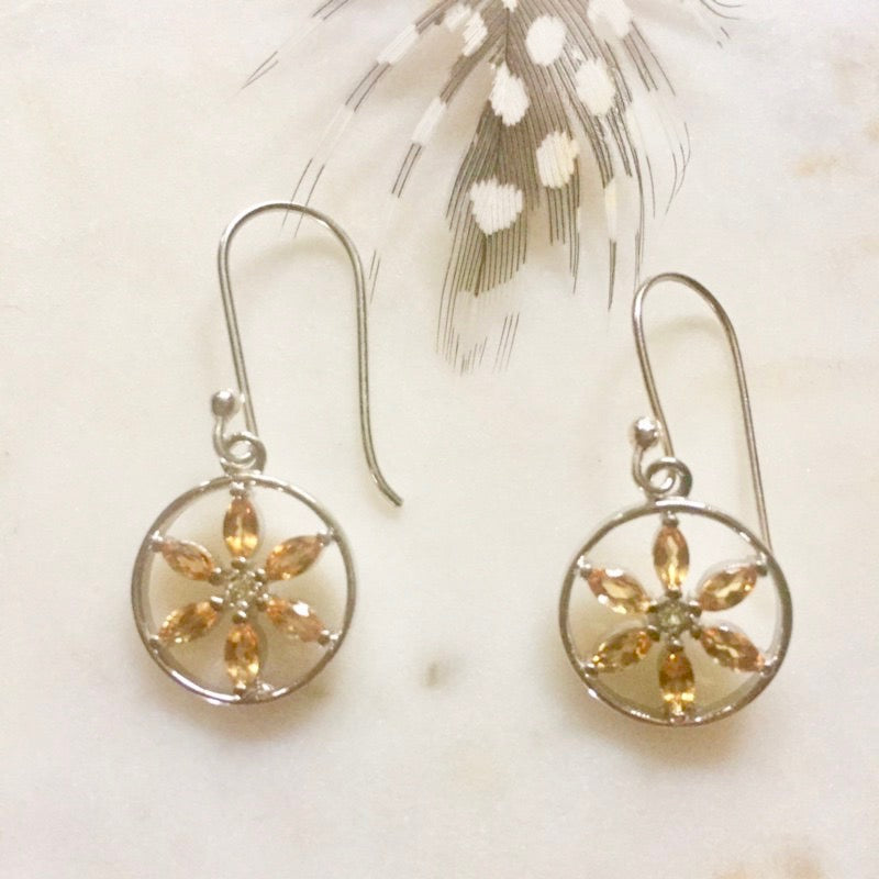 citrine flower of life marquis earrings