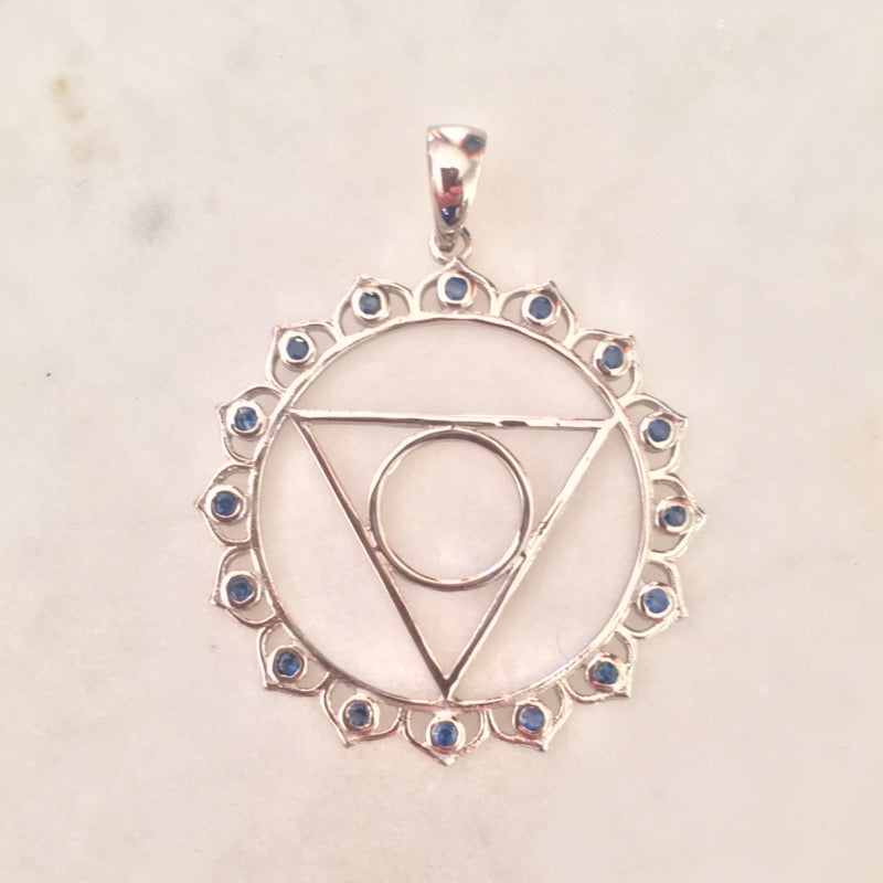 7 Chakras:  Sterling Silver Blue Sapphire Vishuddha Throat Chakra Pendant