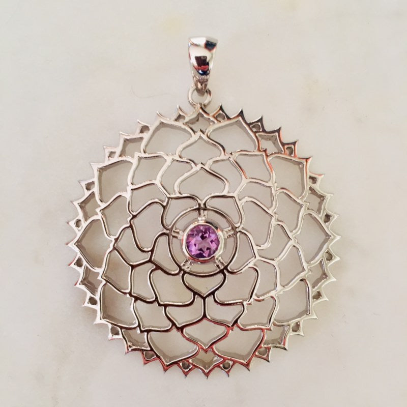 Purple Sapphire Crown Chakra Sterling Silver Pendant