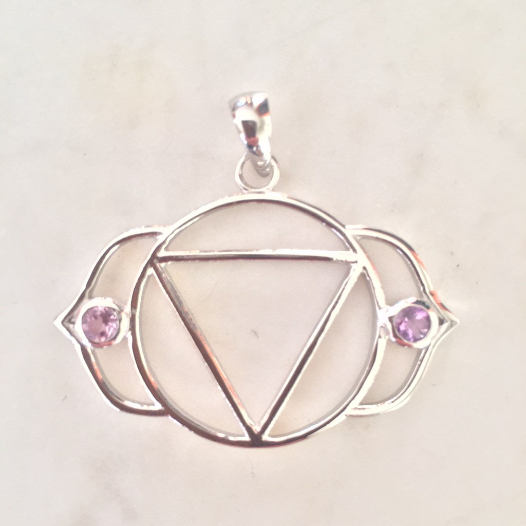 7 Chakras:  Sterling Silver Amethyst Ajna Third Eye Chakra Pendant