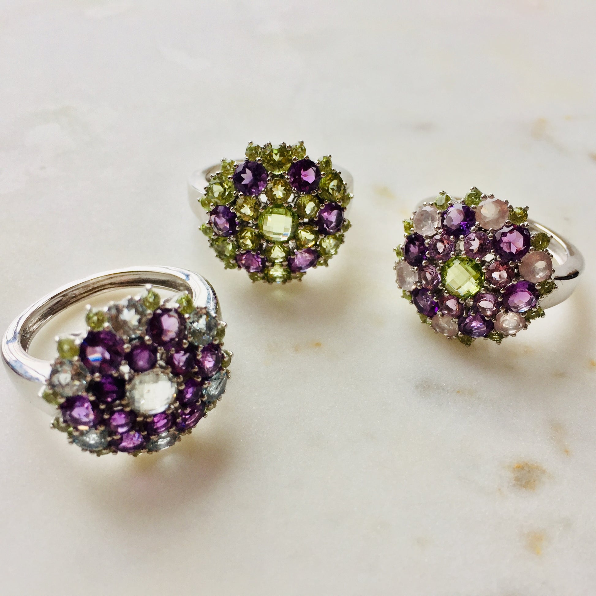 Louise Peridot & Amethyst Snowflake Mandala Ring