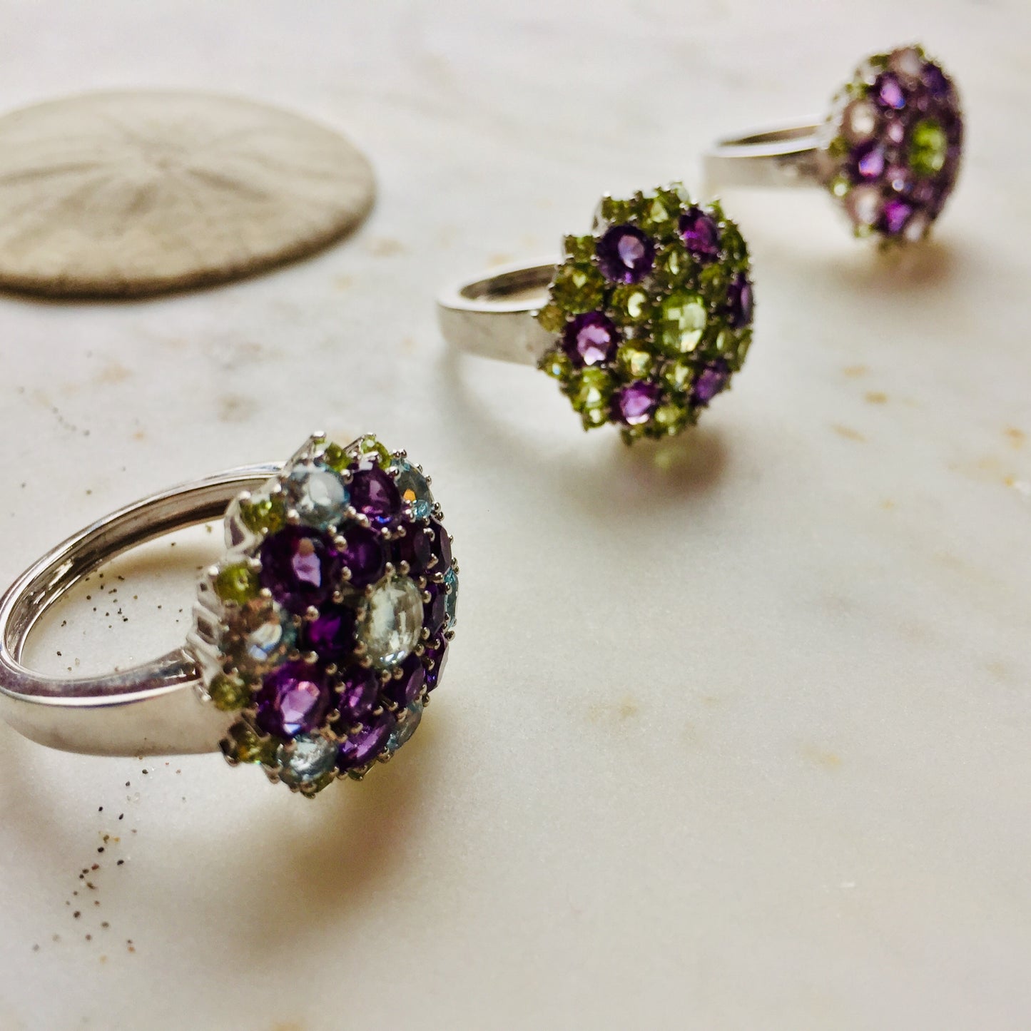 Louise Peridot & Amethyst Snowflake Mandala Ring