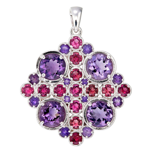 Upekkha Amethyst & Pink Tourmaline Mandala Sterling Silver Necklace #5