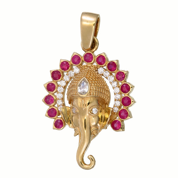 Jai Ganesha Gold Pendant with Rubies and Diamonds