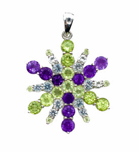 Lake Louise Peridot, Amethyst, & Natural Zircon Snowflake Mandala Pendant Necklace