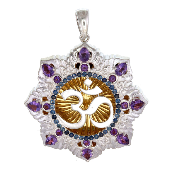 OM Garden Silver and Gold Plated, Sapphire and Amethyst Necklace