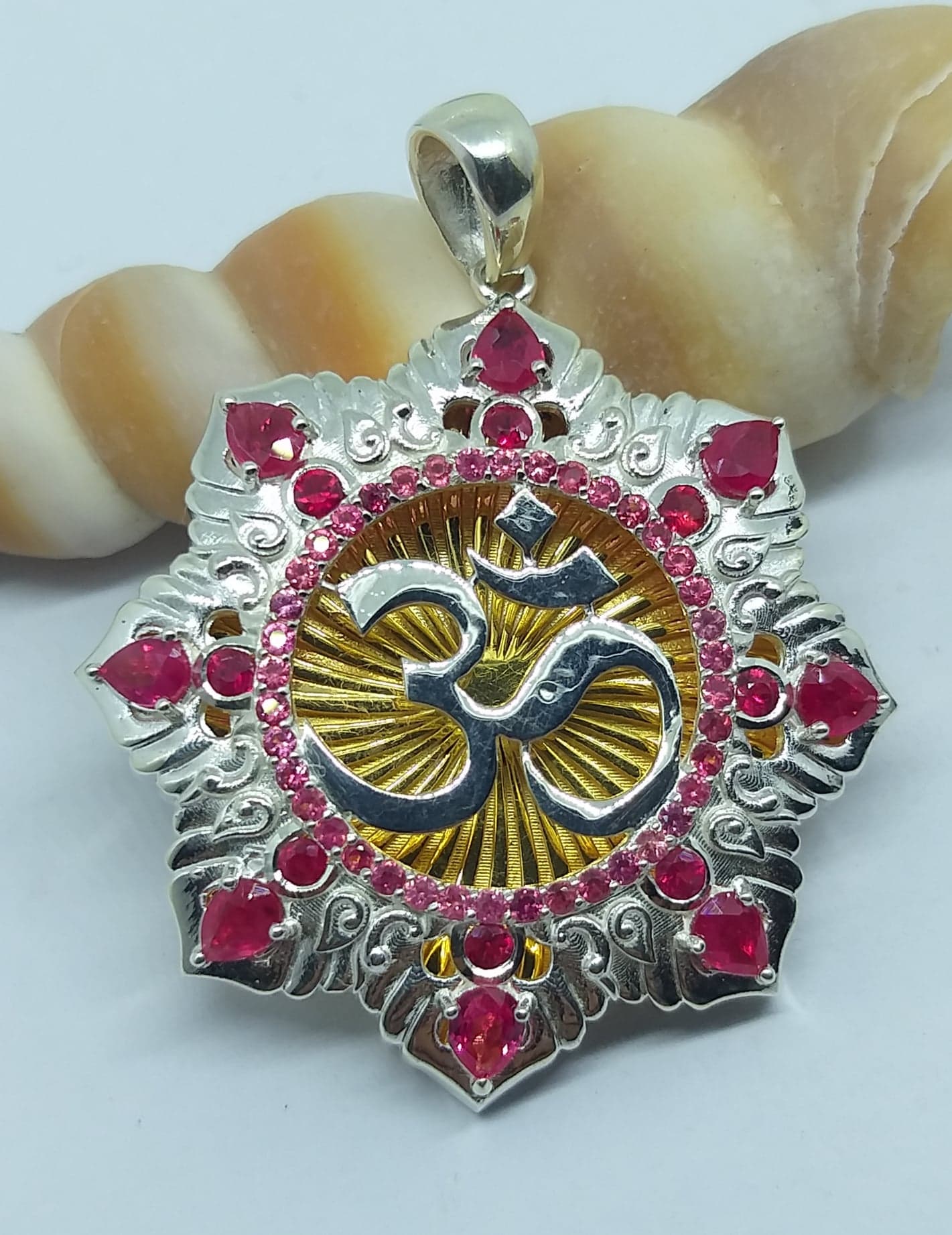 Om Garden Silver, Gold plated, Sapphire, Ruby Pendant