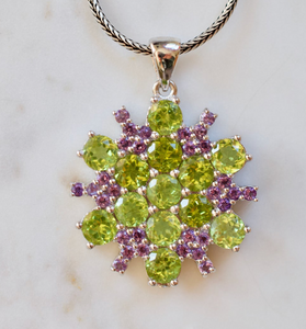 Silver Mt. Amethyst & Peridot Sterling Silver Snowflake Necklace
