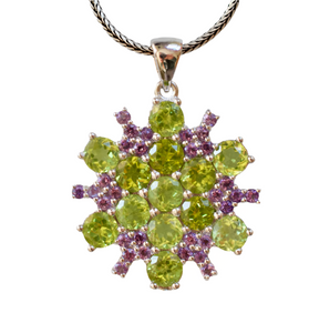 Silver Mt. Amethyst & Peridot Sterling Silver Snowflake Necklace