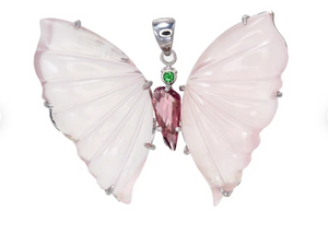 Peruvian Pink Opal Butterfly Necklace Sterling Silver
