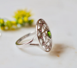 Chrome Diopside and Pink Sapphires Heart Chakra Sterling Silver Ring