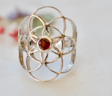 Seed of Life Garnet Sterling Silver Ring