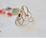 Seed of Life Garnet Sterling Silver Ring