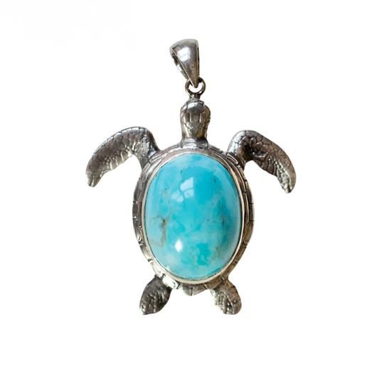 Turquoise Sterling Silver Turtle Pendant Necklace