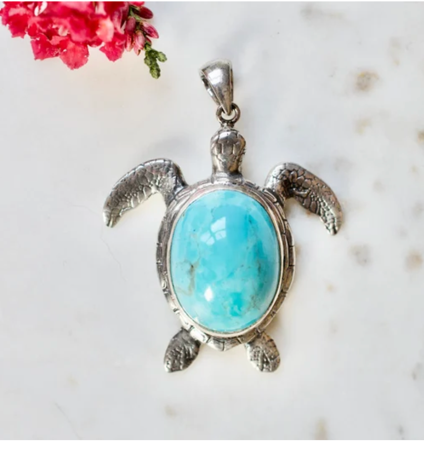 Turquoise Sterling Silver Turtle Pendant Necklace