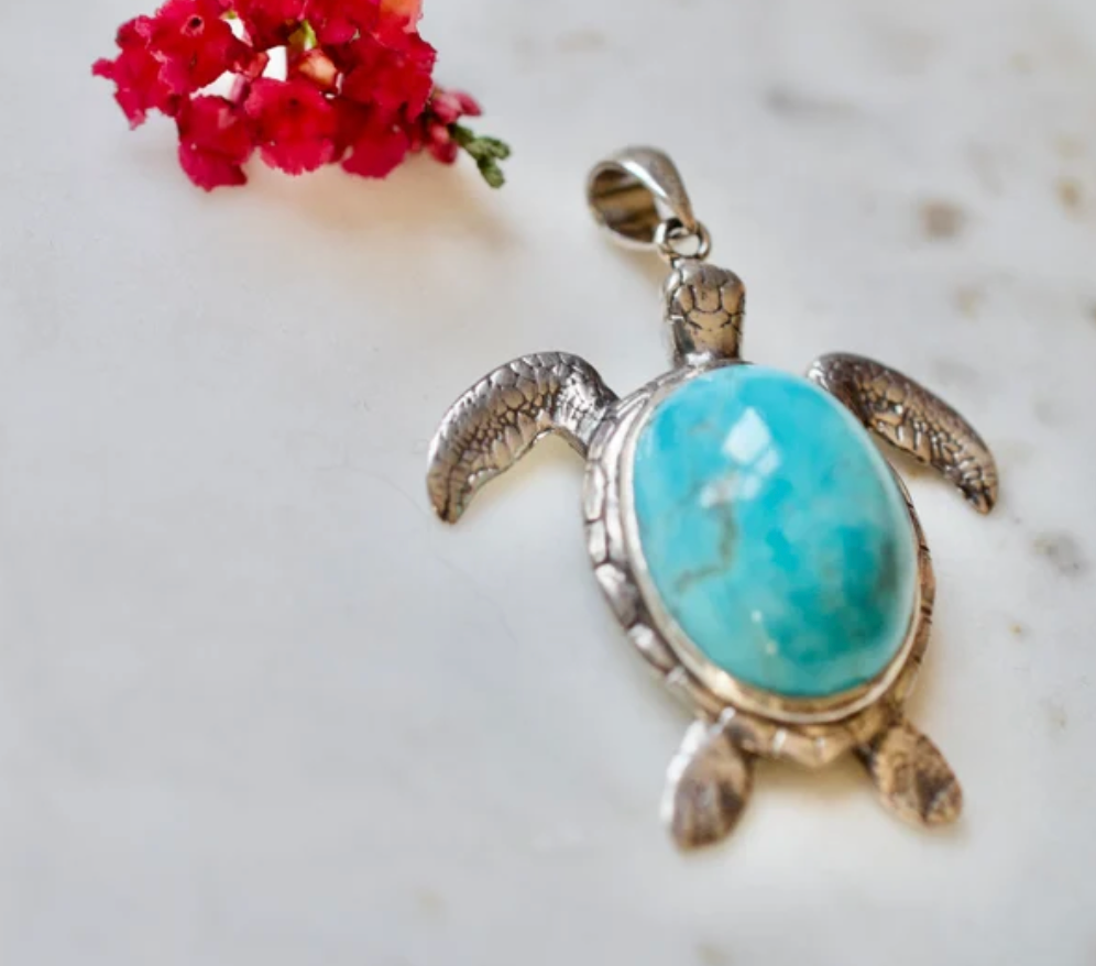 Turquoise Sterling Silver Turtle Pendant Necklace