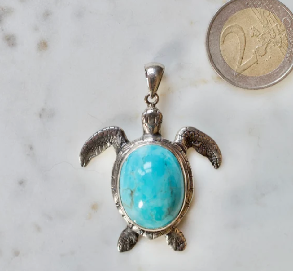 Turquoise Sterling Silver Turtle Pendant Necklace