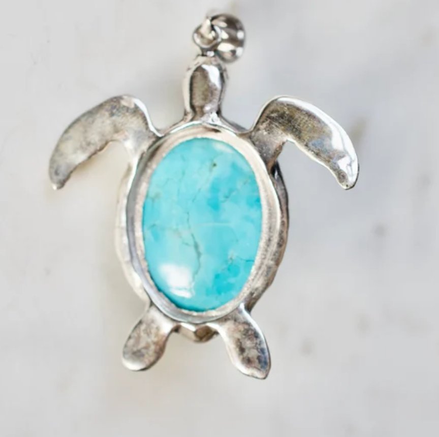 Turquoise Sterling Silver Turtle Pendant Necklace