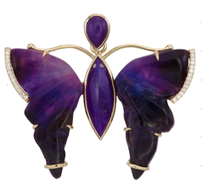 18K Gold Sugilite & Diamond Butterfly Pendant