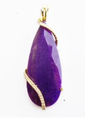 18K Gold Purple Sugilite and Diamond Pendant