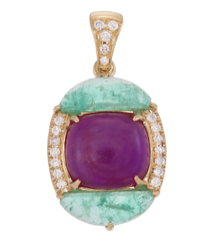 18K Gold Sugilite, Emerald, & Diamond Pendant