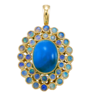 18K Gold Hemimorphite & Australian Opal Pendant