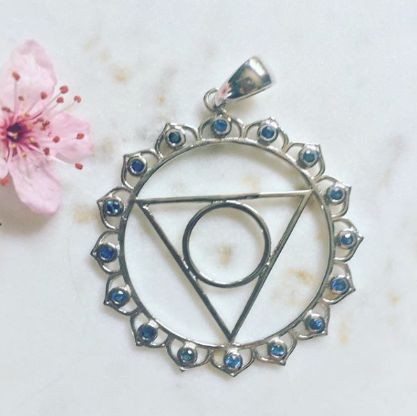 7 Chakras:  Sterling Silver Blue Sapphire Vishuddha Throat Chakra Pendant