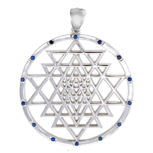 Sri Yantra with Sapphires or Tsavorite in Silver