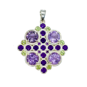 Wahi Purple Amethyst and Green Peridot Mandala Pendant Necklace