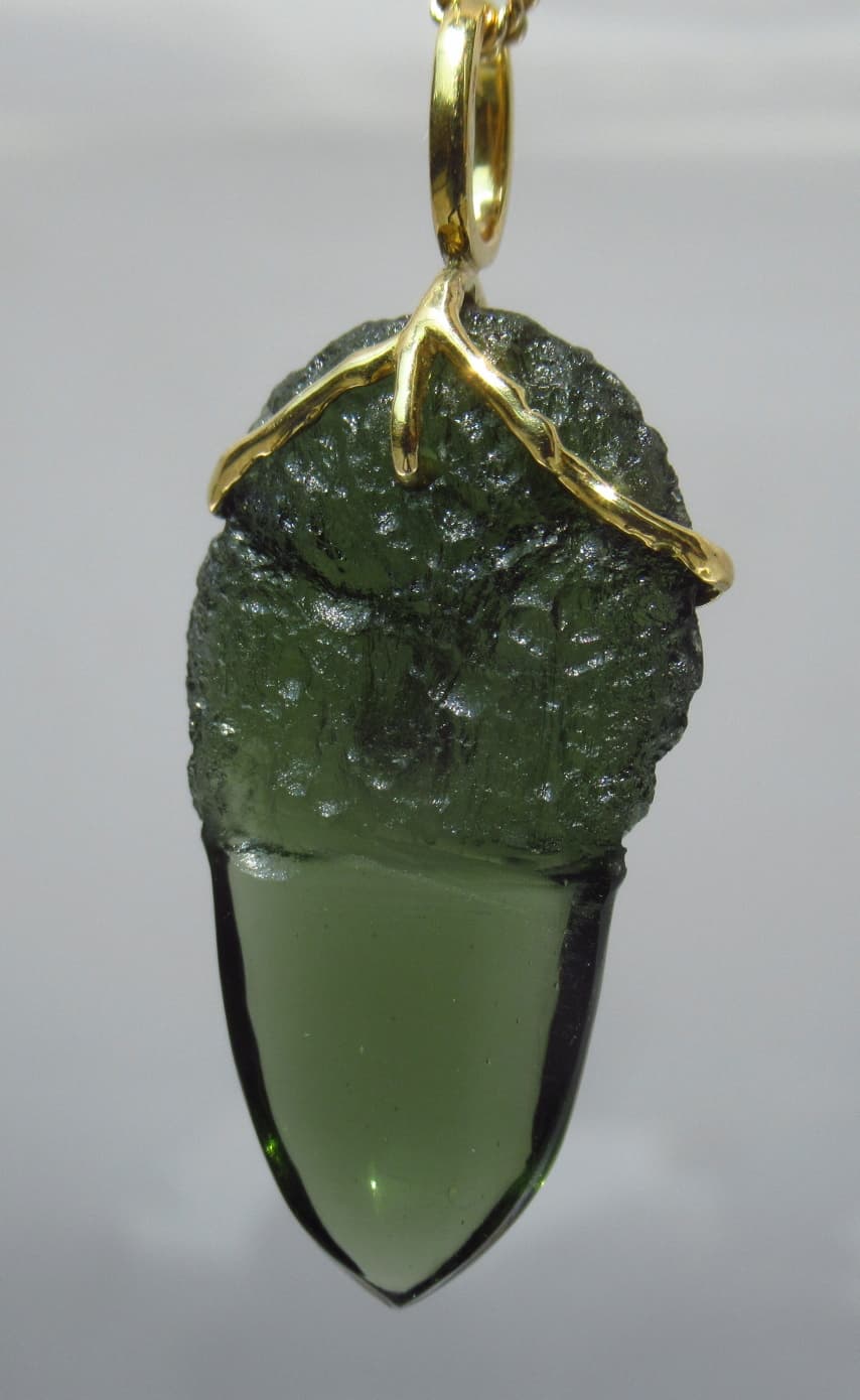 22k gold Moldavite "Alligator Tooth"