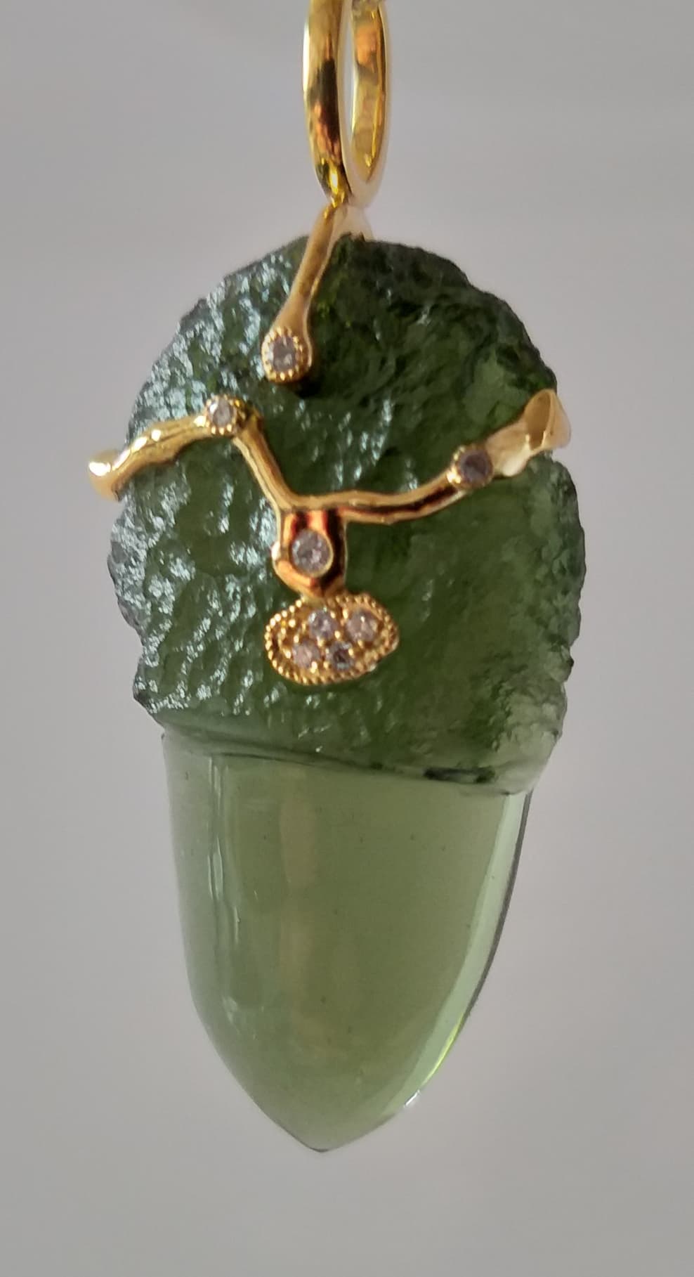 22k gold Moldavite "Alligator Tooth"