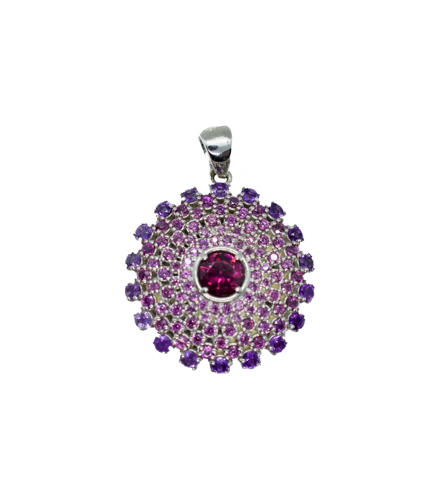 Satya Amethyst & Garnet Silver Mandala Necklace